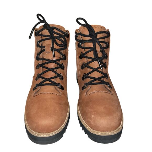 TOMS Brown Suede Lace-Up Boots with Leopard Print Collar – Size 8.5 - Picture 2 of 10